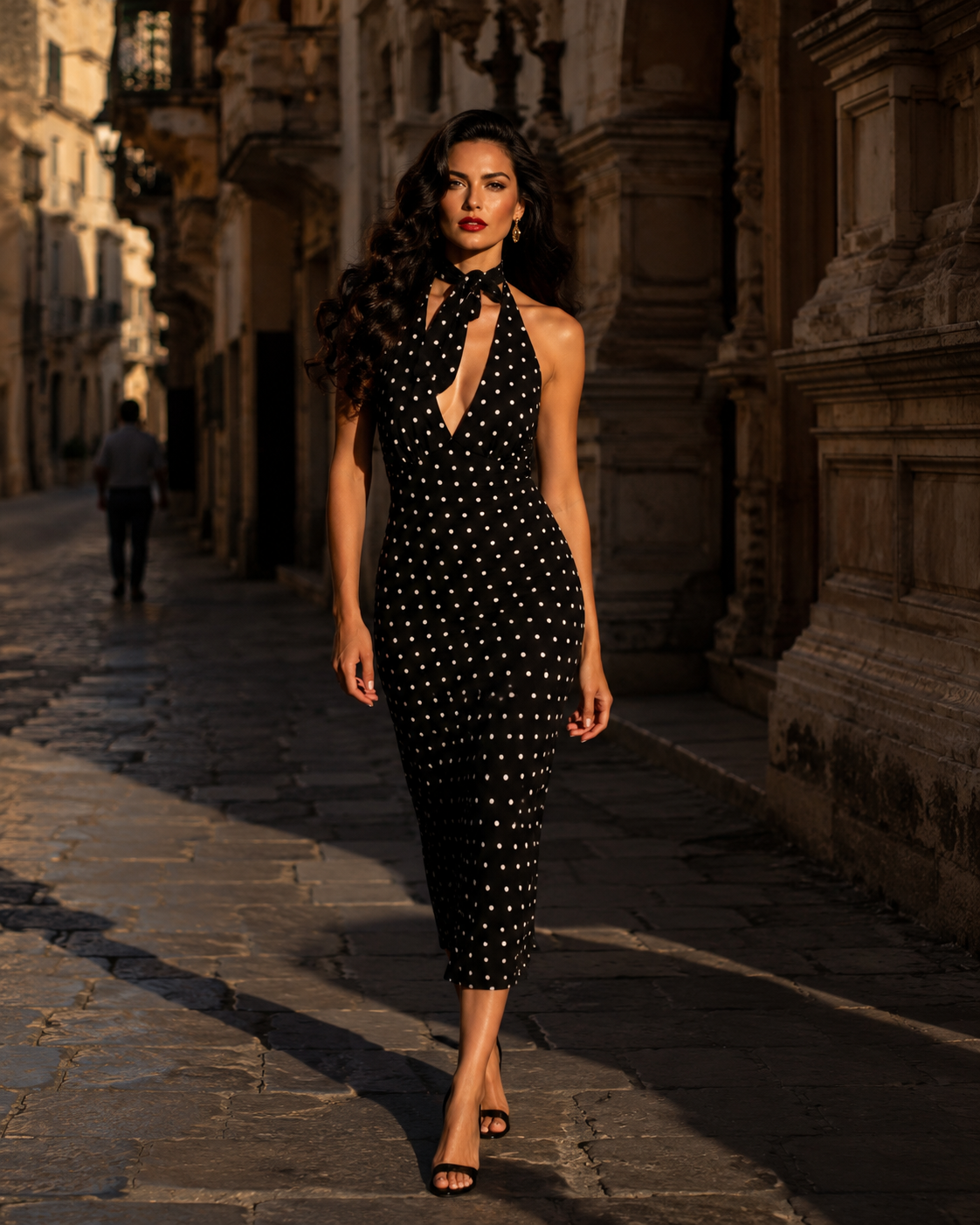 Malena Halter Polka-Dot Dress