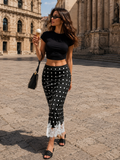 Malèna Lace-Satin Midi Skirt