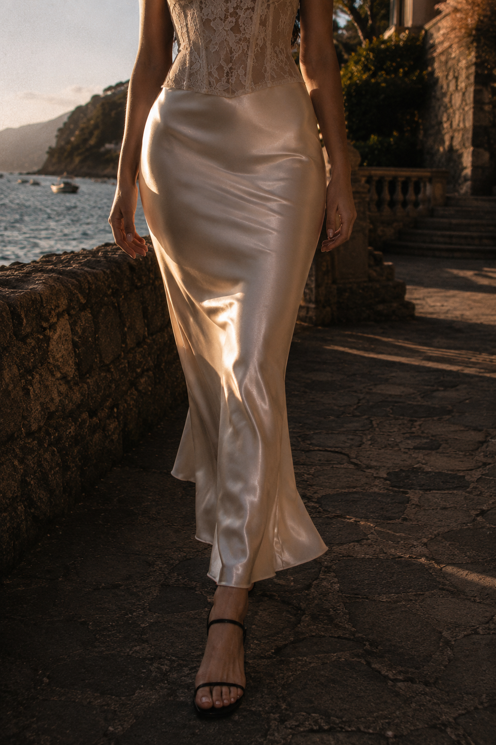 Sorrento Liquid Satin Skirt - 90s Runway Midi