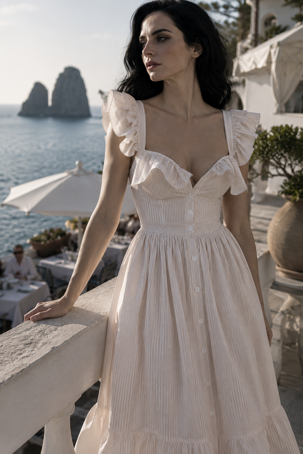The Riviera Stripe Ruffle Maxi Dress