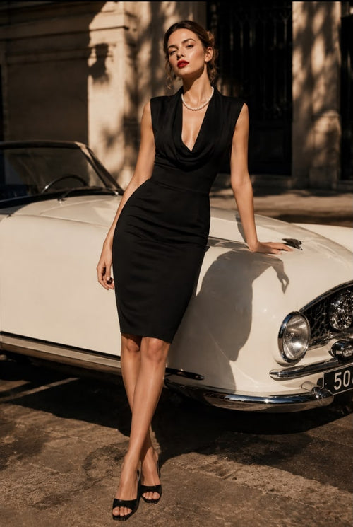 Capri Draped Contour Gown – Black Obsidian